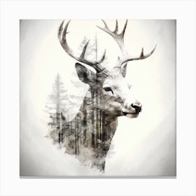 Deer In The Woods Double Exposure Canvas Print