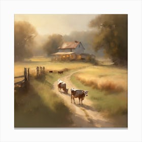 Cows On The Road Canvas Print