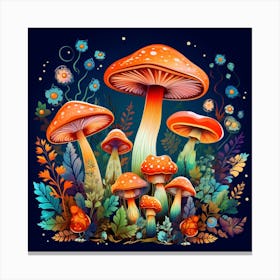 Mushrooms And Flowers 50 Canvas Print