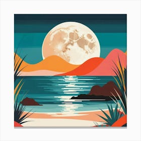 Full Moon Over The Sea Canvas Print