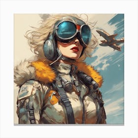 A Badass Anthropomorphic Fighter Pilot Woman, Extremely Low Angle, Atompunk, 50s Fashion Style, Intr (1) Canvas Print