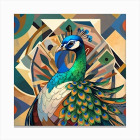 Cubism Art, Peacock 1 Canvas Print