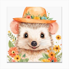 Floral Baby Hedgehog Nursery Illustration (23) Canvas Print