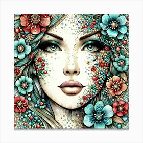 Girl With Flowers On Her Face Canvas Print