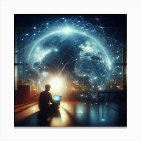 Man Sitting In Front Of Computer Canvas Print