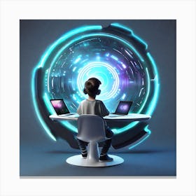 Young Boy In Front Of Computer Canvas Print