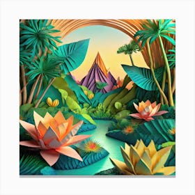 Firefly Beautiful Modern Abstract Lush Tropical Jungle And Island Landscape And Lotus Flowers With A (3) Canvas Print