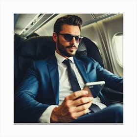 Businessman On Airplane Canvas Print