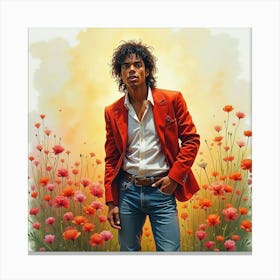 Watercolor Depiction Of Michael Jackson In A Radiant Garden 1 Canvas Print