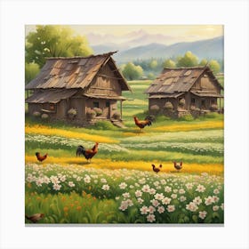 Rooster In The Field Canvas Print