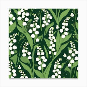 Lily of the Valley Modern-Retro White and Green Wild Flower 3 Canvas Print