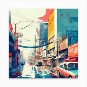 Tokyo City Watercolor Painting Canvas Print