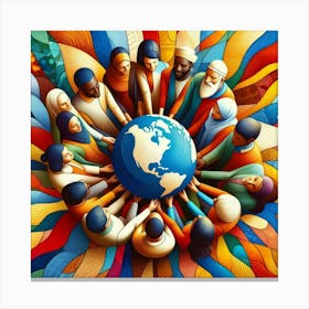 People Holding Hands Around The World Canvas Print