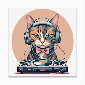 Fashionable Portrait Of Anthropomorphic Cute Cat Dj Generated By Ai Canvas Print