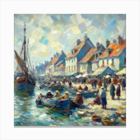 Boat In The Harbor, Acrylic Painting Style Canvas Print