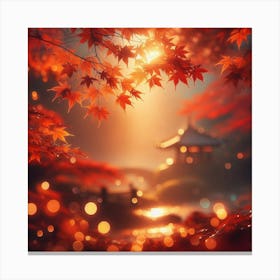 Autumn Leaves In Japanese Temple Canvas Print