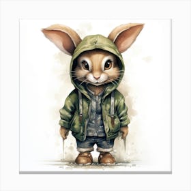 Watercolour Cartoon Hare In A Hoodie 3 Canvas Print