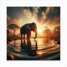Elephant In Water At Sunset Canvas Print