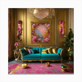Gold And Pink Living Room 5 Canvas Print