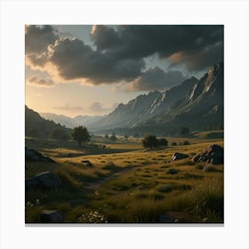 Photo Of Ultra Realistic Insane Illustration, A Landscape That Transmits Peace And Calm, Dramatic Light, Cinematic Lighting, Battered, Low Angle, Trending On Artstation, 4k Canvas Print