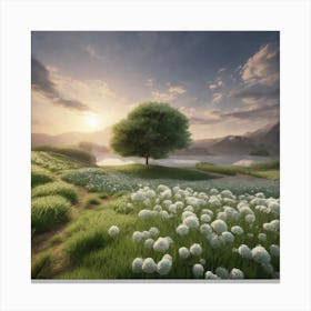 Landscape With White Flowers Canvas Print