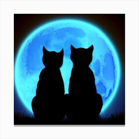 Two Cats Watching The Moon Canvas Print