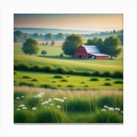 Red Barn In The Field Canvas Print