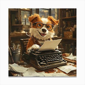 Funny Dog Writer Vintage Art Background Canvas Print