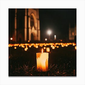 Lit Candle In Front Of Church 1 Canvas Print