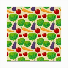 Pattern Texture Seamless Vegetables Plants Tomatoes Lettuce Eggplant Carrot Red Green Food Salad Healthy Vitamin Nutrition Tasty To Cook Colorful Vegetable Garden Nature Canvas Print