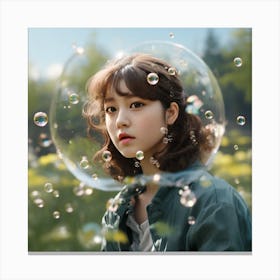 Korean Girl With Bubbles Canvas Print