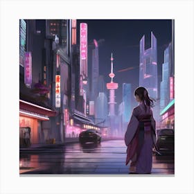 Asian Girl At Night Canvas Print