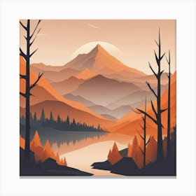 Misty mountains background in orange tone 34 Canvas Print