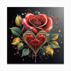 Heart and beautiful red rose 10 Canvas Print