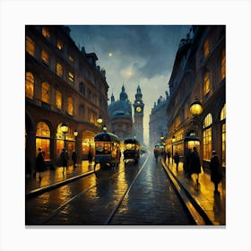 Street Scene At Night Canvas Print