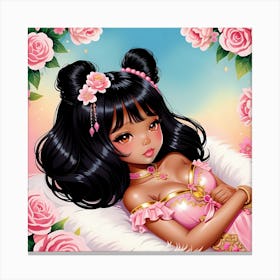 BlAsian Girl With Roses Canvas Print