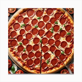 Pepperoni Pizza With Tomatoes And Peppers Canvas Print