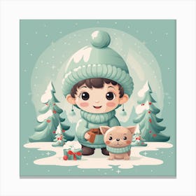 Christmas Boy With Dog Canvas Print