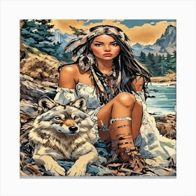 Native American Woman And Wolf-Drucke 09.12.2024--aa66a2 Canvas Print