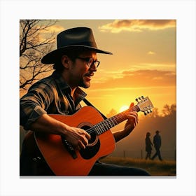 Sunset With A Guitar 4 Canvas Print