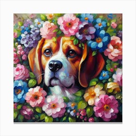 Beagle With Flowers Canvas Print