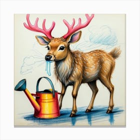 Deer With Watering Can Canvas Print