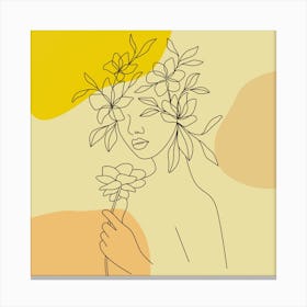 Woman With Flowers In Her Hair,Beautiful woman line art and flowers Canvas Print
