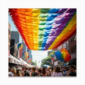 Crowds Of People In Rainbow Attire Fill The Streets Of A Bustling Urban Center At The Multiracial Pr (4) 1 Canvas Print