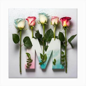 Letter M With Roses Canvas Print