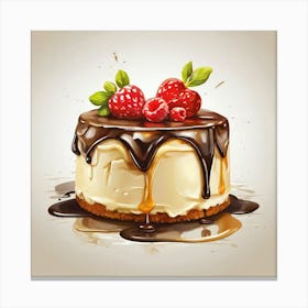 Cake With Chocolate And Raspberries Canvas Print