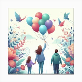 Happy Family With Balloons 1 Canvas Print