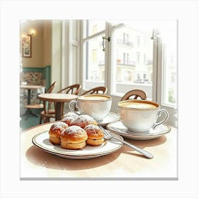 French Café Scene In Watercolor With Elegant Pastries And Coffee Cups 1 Canvas Print