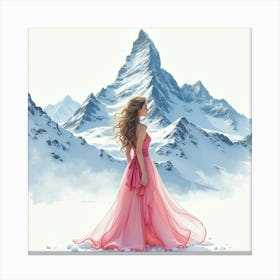 Sophisticated Lady In Watercolor Fashion, Majestic Snowy Peaks 1 Canvas Print