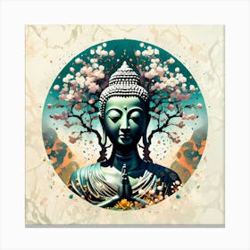 Praying Buddha Under Blooming Cherry Tree Canvas Print